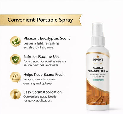 Sauna Cleaner Kit – 2-Pack (2 × 3.3 fl oz) Ready-to-Use Eucalyptus Spray + Microfiber Cloth – Natural Sauna Wood Cleaner & Deodorizer for Maintenance, Traditional & Infrared Saunas