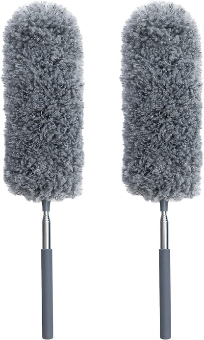 2 Pack Small Microfiber Feather Duster for Cleaning, Hand Washable Dusters with Extendable Pole, Cleaning Tools for Office, Car, Window, Furniture, Ceiling Fan