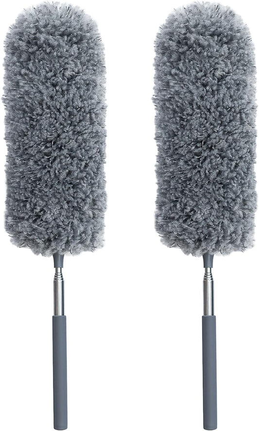 2 Pack Small Microfiber Feather Duster for Cleaning, Hand Washable Dusters with Extendable Pole, Cleaning Tools for Office, Car, Window, Furniture, Ceiling Fan