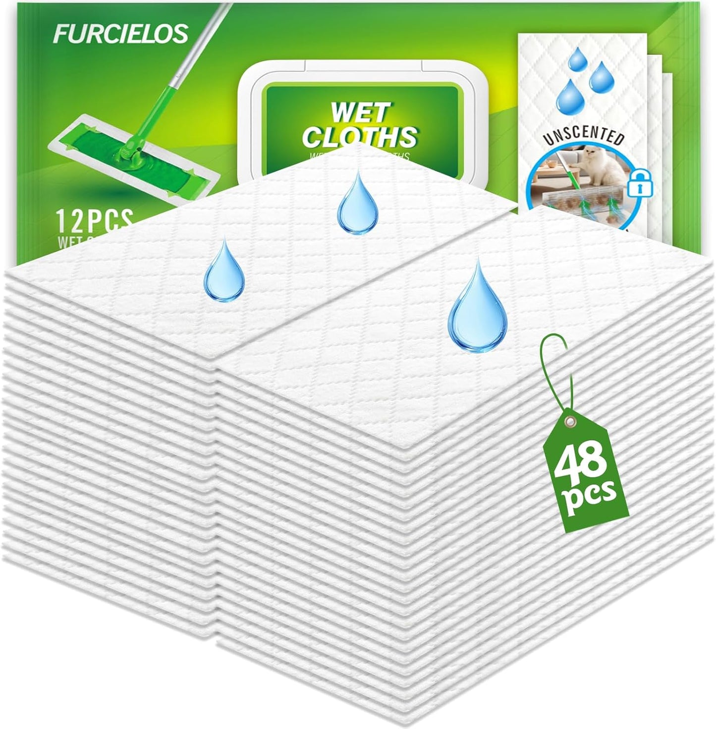48 Count Heavy Duty Wet Pad Refills, Compatible with Swiffer Sweeper Mop & Clorox Mop, Disposable Unscented Wet Mopping Cloths for Multi-Surface Floor Cleaning