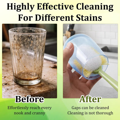 2 PCS 5 in 1 Bottle Cleaning Brush, Multifunctional Cleaning Brush, Deep Clean Narrow Bottle Necks and Straws, Efficient Bottle Scrubber Brush for Home and Travel Use (Green and Yellow)