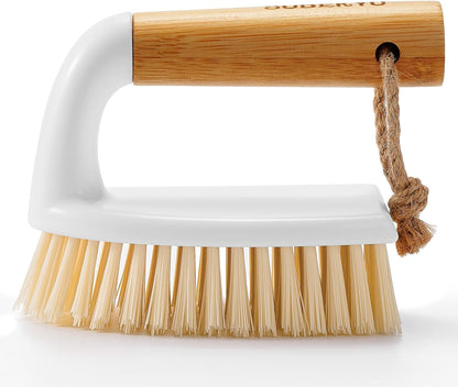SUBEKYU Scrub Brush, Cleaning Brushes with Handle for Household Use, Heavy Duty Scrub Brushes for Cleaning Bathroom Shower Toilet Bathtub Tile Floor Carpet, White, 2P