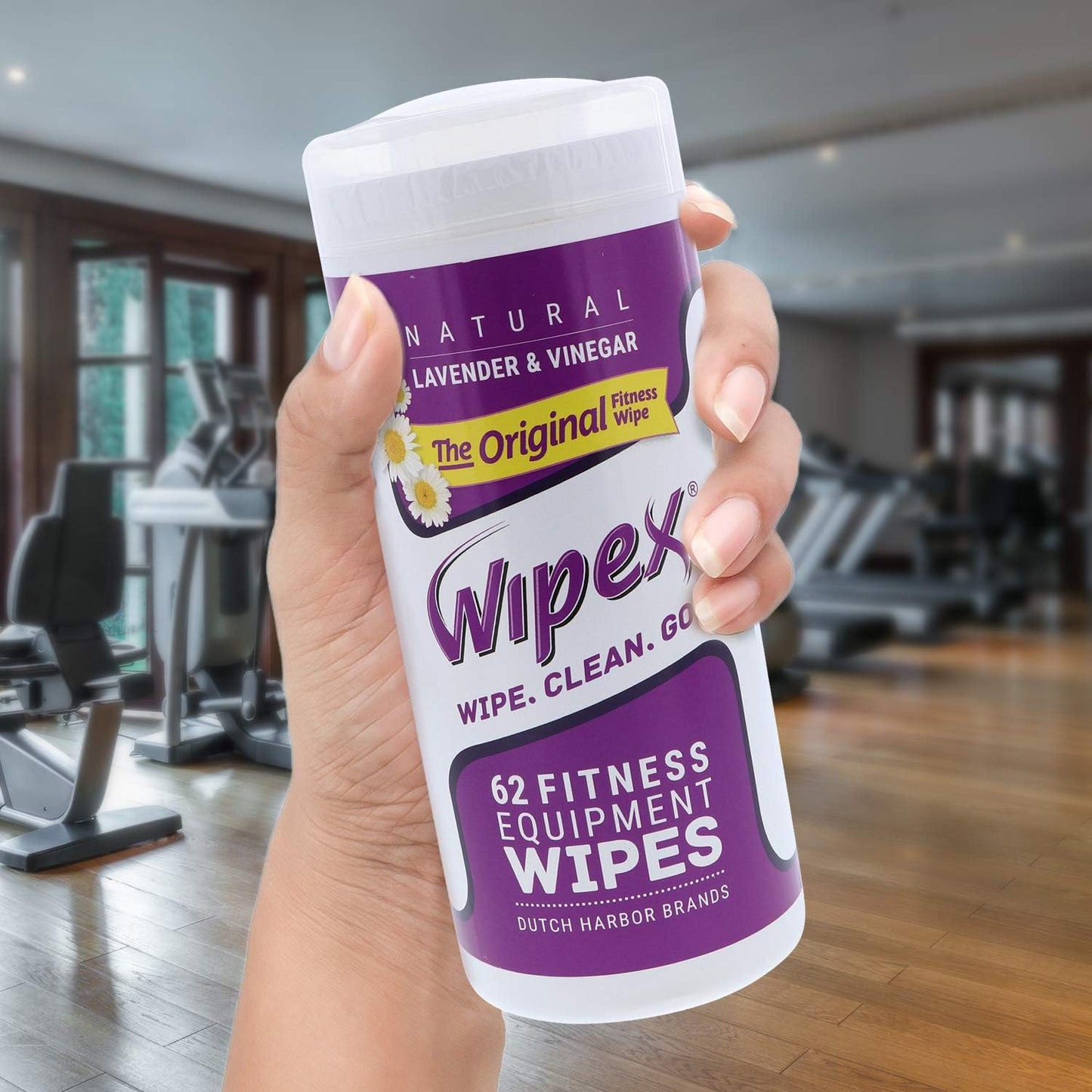 Wipex Original Fitness Equipment Wipes -EWG Verified - 50 Count Plant-Based No-Lint Cloth Gym Wipes for Workout Equipment, Yoga Mat Cleaner, Peloton Cleaner with Lavender Essential Oil & Vinegar,