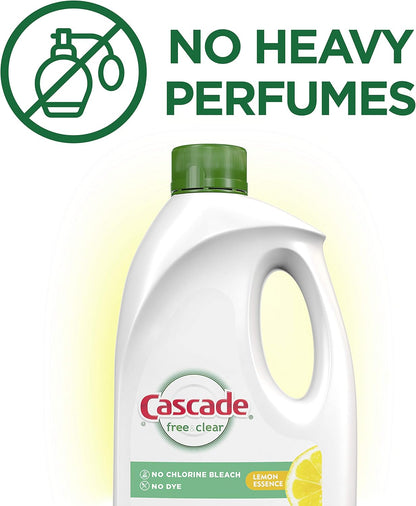 Cascade Free & Clear Gel Dishwasher Detergent Liquid Gel, Lemon Essence, 60 Fl Oz (Pack of 2)