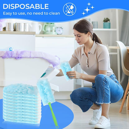 30PCS Disposable Dusters Refills Compatible with Swiffer,180 Degree Electrostatic Disposable Replacement Head for Home,Office,Ceiling Fans,Blinds and Furniture Dusting