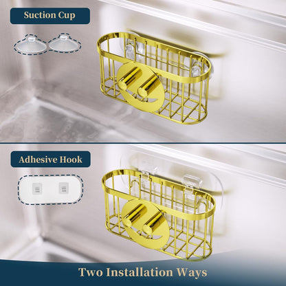 Consumest Sponge Holder Sink Caddy - Ladder Shaped Sponge Holder for Kitchen Sink with 2 Installation Ways (Suction Cups & Adhesive Hook), Rustproof Stainless Steel Kitchen Organizer, Silver
