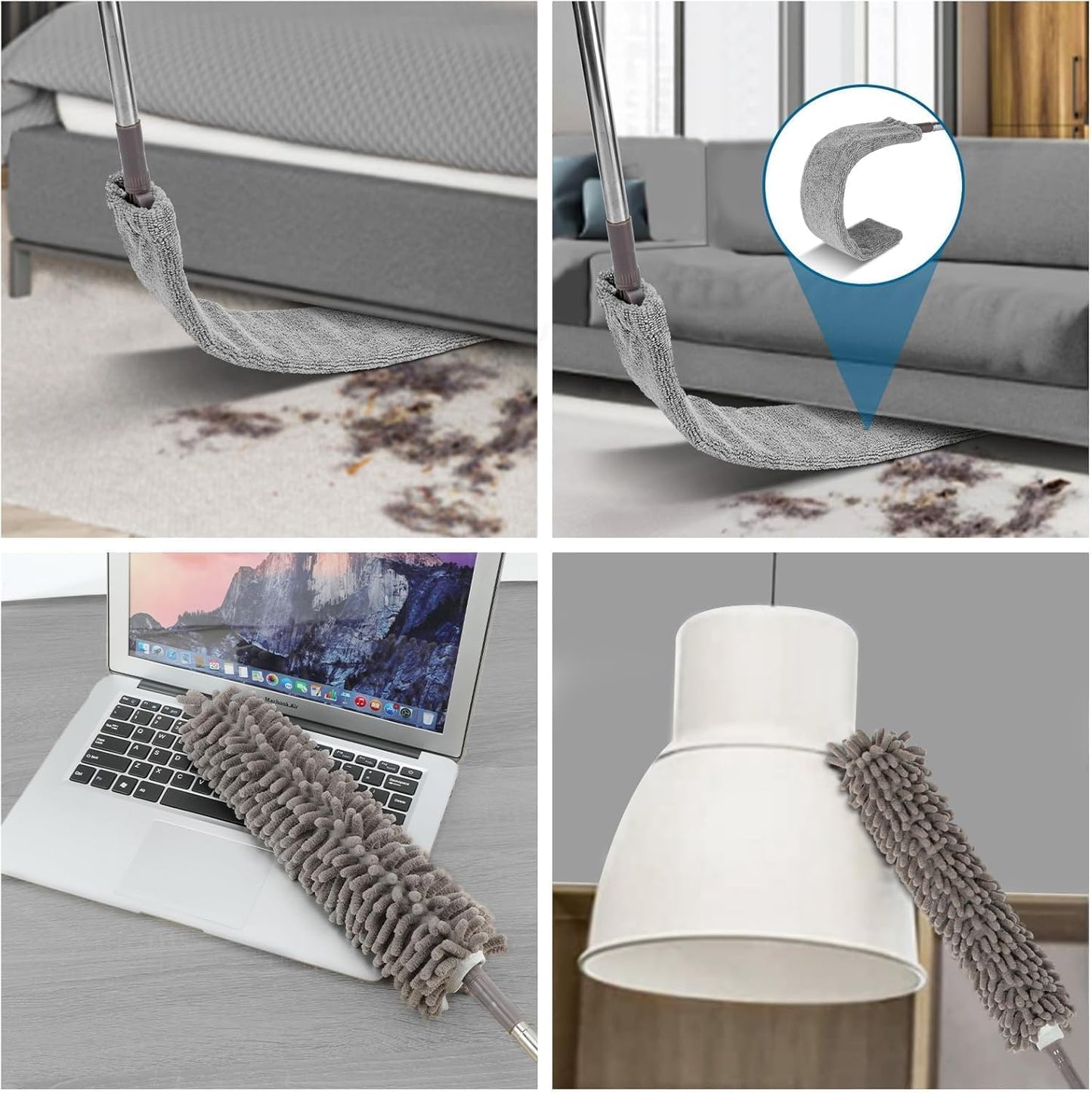 4 Pcs Microfiber Cobweb Duster with 100-inch Extendable Pole, Washable and Reusable Feather Cleaning Duster Kit with 3 Duster Heads,Dusters for Cleaning with Telescopic Pole for High Ceiling Fan