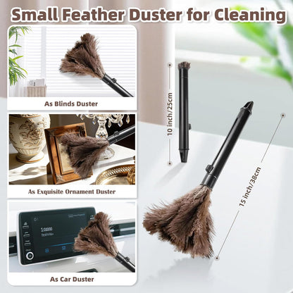 Ostrich Feather Dusters for Cleaning Kit - Reusable Soft Feather Duster Extendable to 49 inches for Cleaning Ceiling Fan, High Ceiling, Blinds & Retractable Small Duster for Keyboard, Car