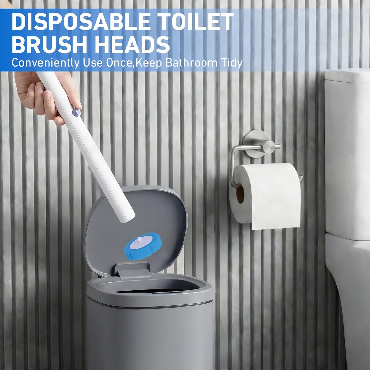 Disposable Toilet Brush 2 Pack- Toilet Bowl Cleaner, Toilet Bowl Brush, Each Toilet Wand with 8 PCS Brush Refills for Bathroom Deep Cleaning Round Shape(2 Pack, White)