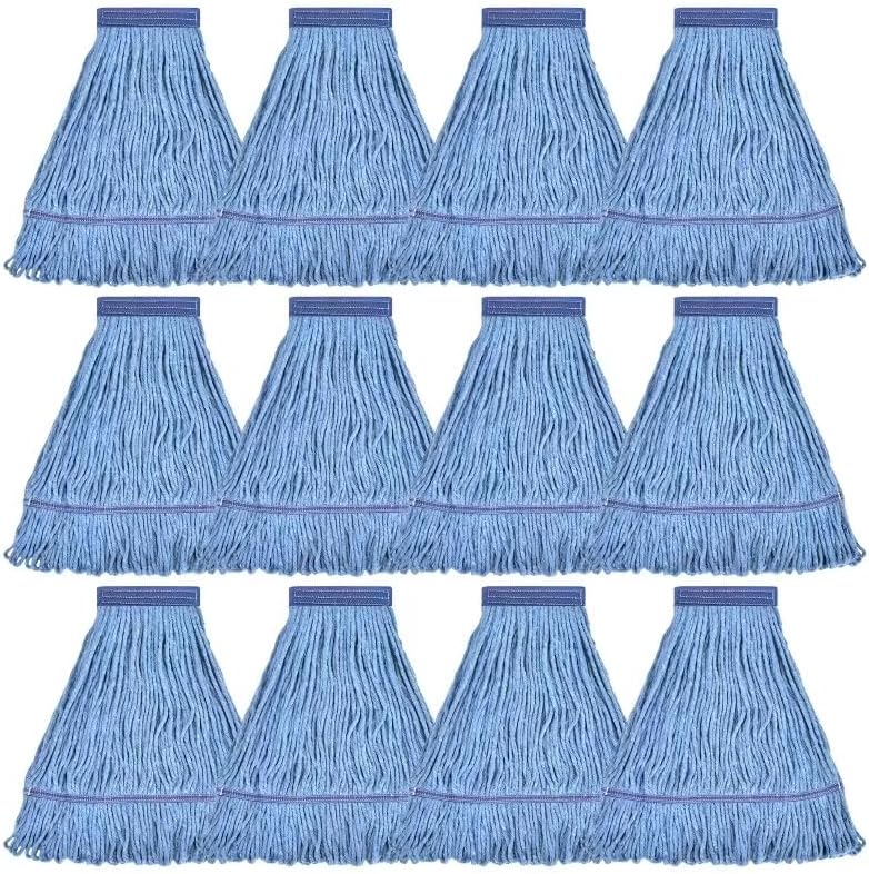 Matthew Cleaning Heavy Duty Mop Head Commercial Replacement for General and Floor Cleaning , Wet Industrial Blue Cotton Looped End String Head Refill (Pack of 6) Blue