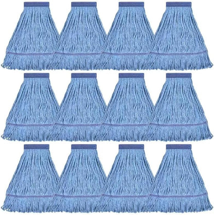 Matthew Cleaning Heavy Duty Mop Head Commercial Replacement for General and Floor Cleaning , Wet Industrial Blue Cotton Looped End String Head Refill (Pack of 6) Blue