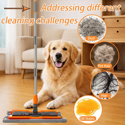 57-inch Microfiber Flat Mop with Stainless Steel Telescopic Handle and 4 Washable Mop Pads for Wet and Dry Cleaning of Hardwood, Tile, Laminate, and Vinyl Floors Scratch-Resistant Professional Mops