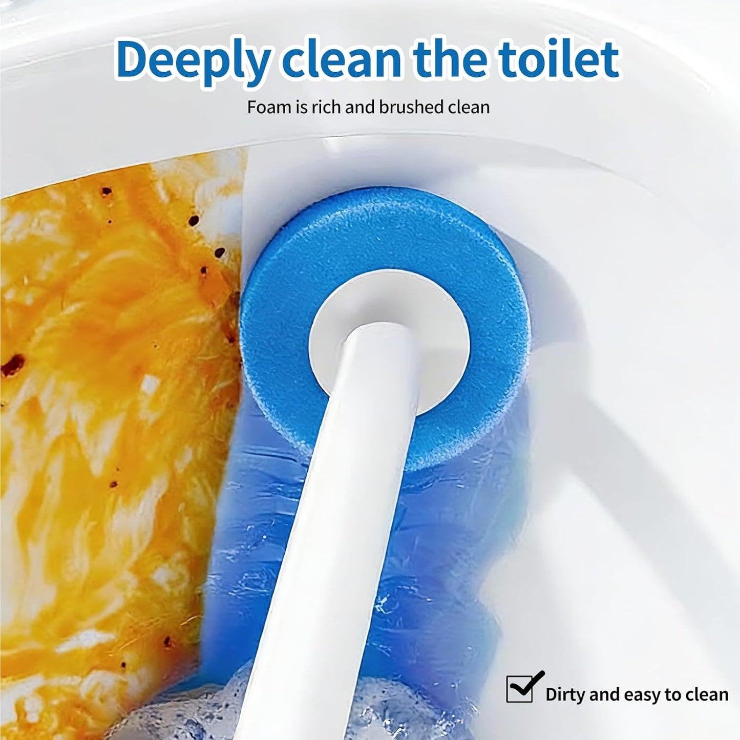 SOPAMI 32pcs Disposable Toilet Brush Sponge Head Refills, 5-Layer Pre-Loaded Rich Foam Sponge Replacement. Scrub Heads for Disposal Toilet Brush Wand. (32pcs Refill Heads)