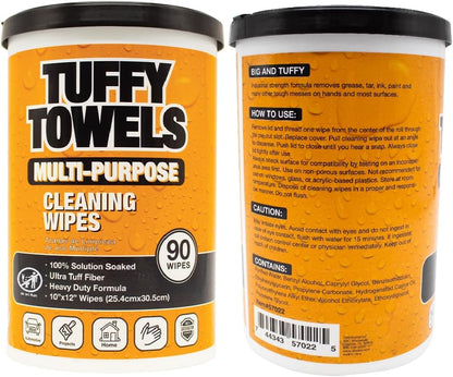 LAUCO Tuffy Scrub Cleaning Wipes – 90 Count (10" x 12") – Heavy Duty & Multi-Purpose Hand and Surface Towels for Industrial, Shop, Auto & Home Use (2 Pack, Multi-Purpose) 57022