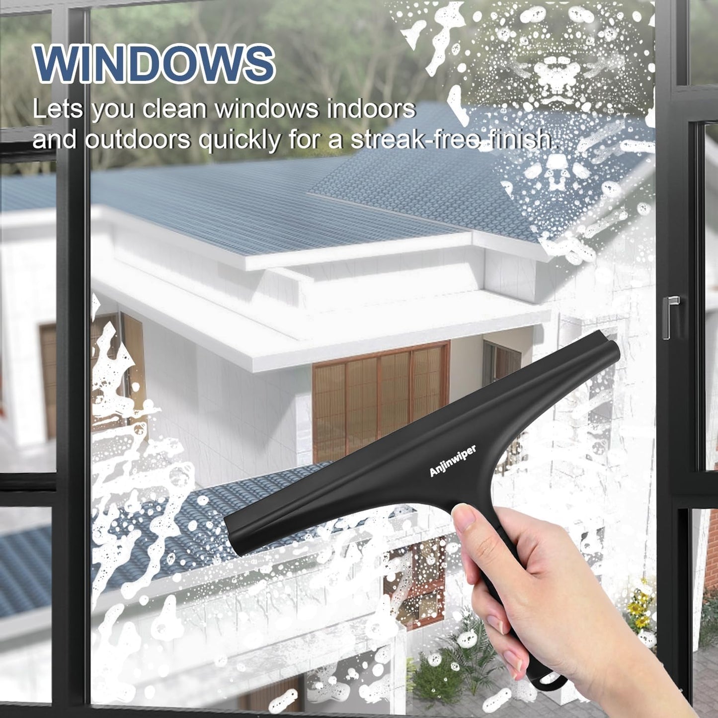 Silicone Shower Squeegee with Hook, Bathroom Squeegee for Shower Glass, Squeegee for Shower Doors, Mirror and Window, Shower Squeegee for Tile Shower Walls(10 inch, White & Gray)