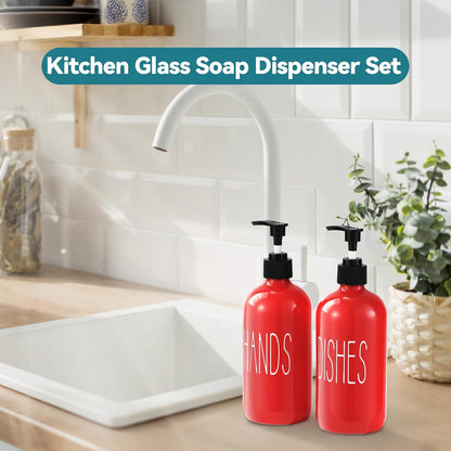 COHOSEGE Glass Soap Dispenser Set 2 Pack,Contains Hand and Dish Soap Dispenser.Premium 16 Oz Black Kitchen Soap Dispenser Set for Kitchen Sink and Farmhouse Decor