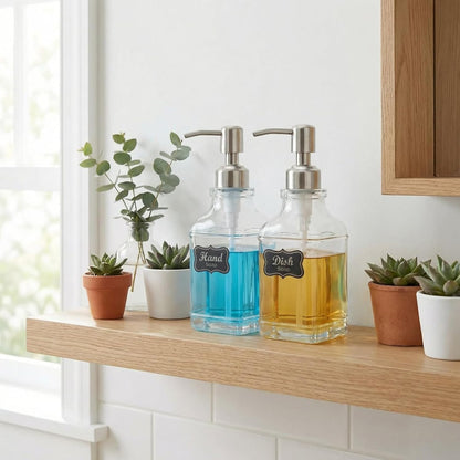 JASAI 2Pack Glass Soap Dispenser with Black Rust Proof Pump, Refillable Dish Soap Dispenser with for Kitchen and Bathroom.