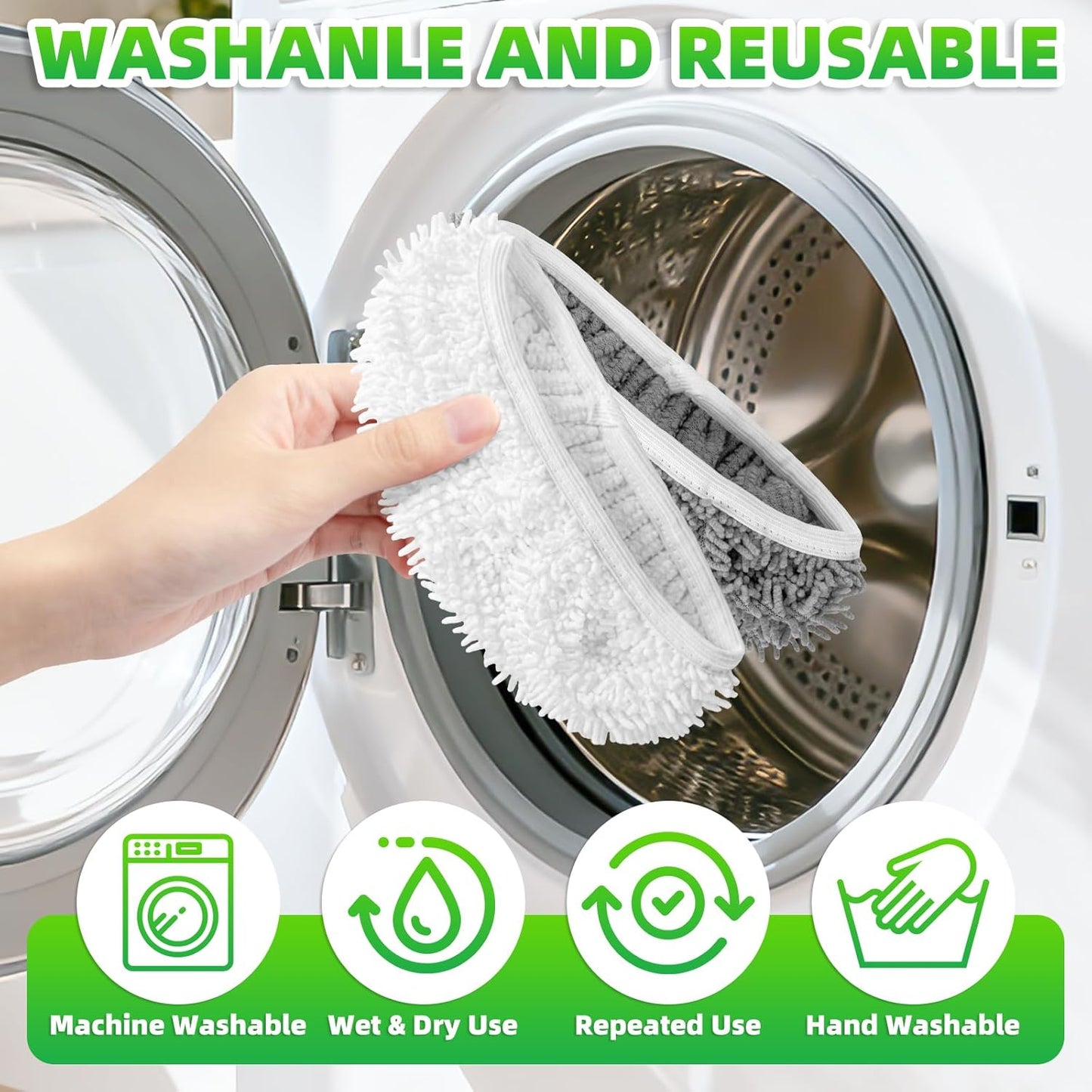 6 Pack Reusable Mop Pads Compatible with Swiffer Sweeper Mop, Wet and Dry Chenille Sweeping Cloths, Washable Pads Refill, Microfiber Pads for Multi-Surface/Hardwood Floor Cleaning (Gray, White)