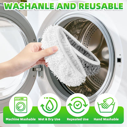 6 Pack Reusable Mop Pads Compatible with Swiffer Sweeper Mop, Wet and Dry Chenille Sweeping Cloths, Washable Pads Refill, Microfiber Pads for Multi-Surface/Hardwood Floor Cleaning (Gray, White)