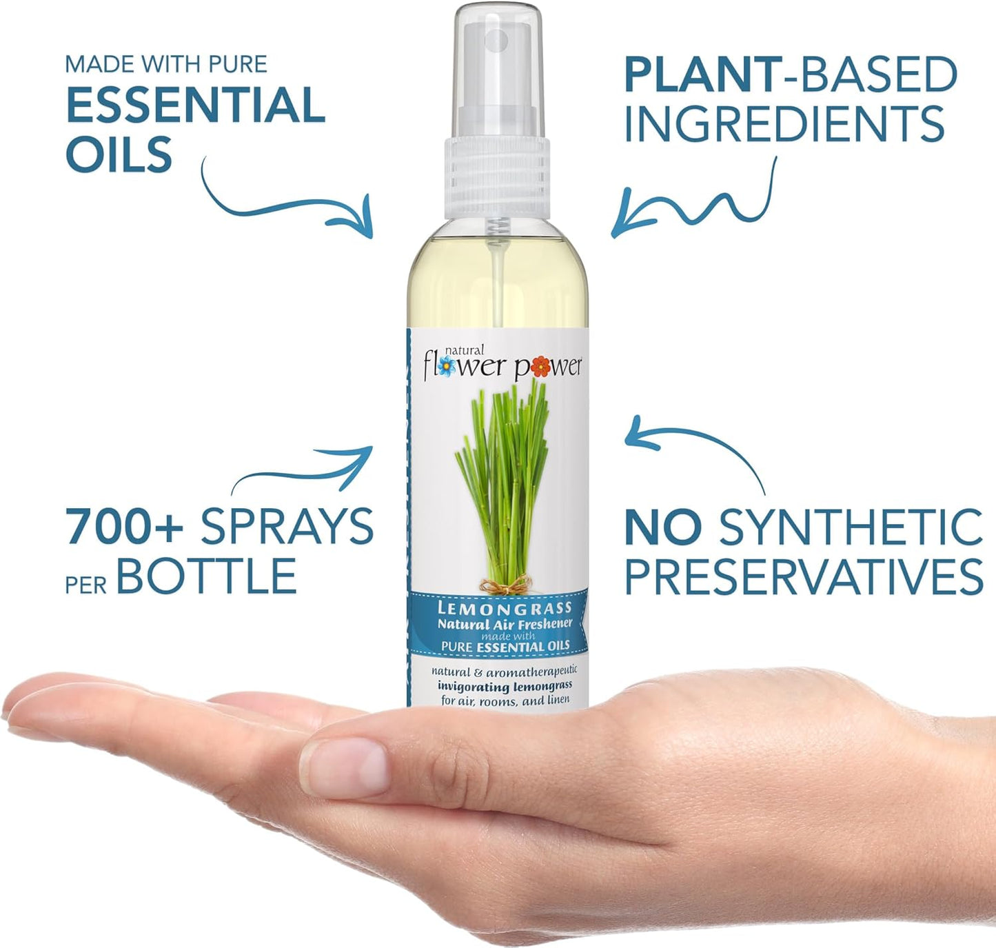 Natural Flower Power Air Freshener Spray - Odor Eliminator with Essential Oils for Home, Car & Fabric - Cruelty Free & Vegan - Variety Pack - Citrus & Spice + Lavender + Lemongrass - 3 x 4 fl oz