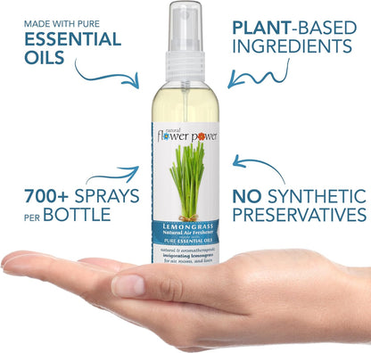 Natural Flower Power Air Freshener Spray - Odor Eliminator with Essential Oils for Home, Car & Fabric - Cruelty Free & Vegan - Variety Pack - Citrus & Spice + Lavender + Lemongrass - 3 x 4 fl oz