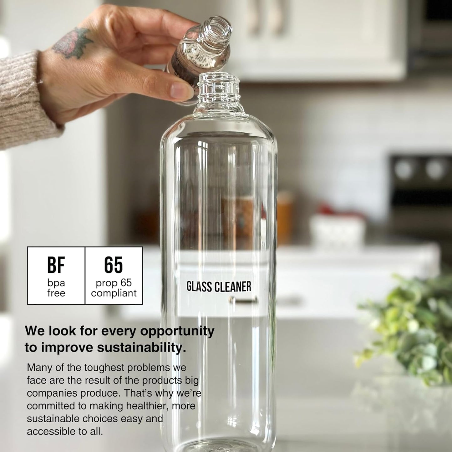 Public Goods Empty Glass Spray Bottle for Glass Cleaner | Refillable Spray Bottle for Cleaning | Made with Clear Borosilicate Glass for Windows, Mirrors | BPA Free | 24 Oz