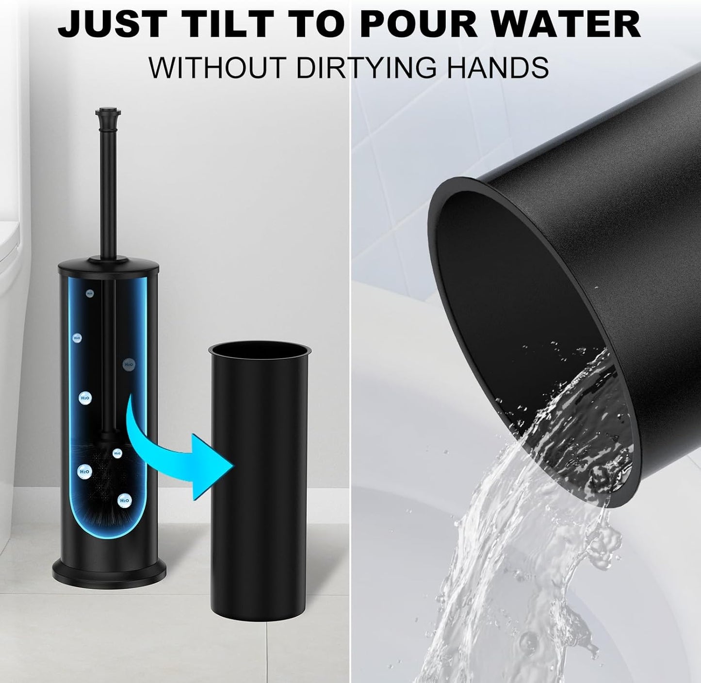 Stain Nickel Toilet Brush and Holder，Extra Long Handled Toilet Brush for Bathroom，Stainless Steel Heavy Duty Toilet Bowl Brush,Removable Inner Bowl,Deep Cleaning Dense Bristles Brush -Space Saving