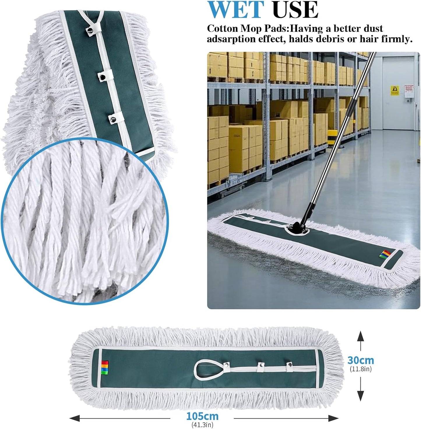Mops for Floor Cleaning, Masthome Flat Dust Mop with 4 Reusable Pads, 2-Sided Microfiber Dust Mop for Wet & Dry Use, Flat Flip Mops for Hardwood, Laminate, Vinyl,Kitchen, Tile -1 Scraper