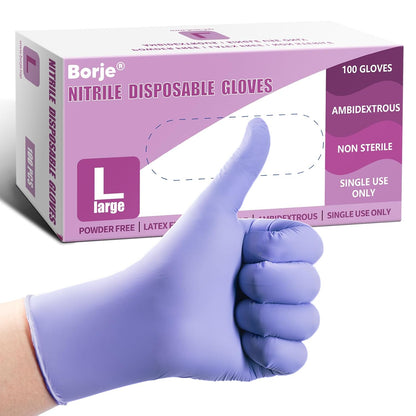 Borje Nitrile Gloves Large, 100 Count Disposable Gloves, Black, Latex-Free Powder-Free, Medical Exam, Food Safe, Cleaning, Cooking