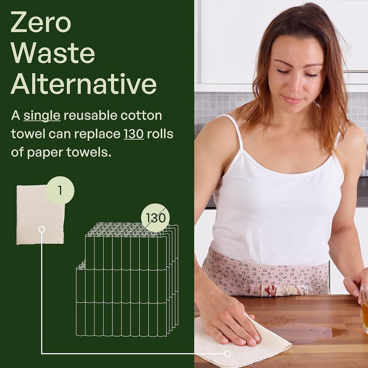 mioeco 20 Pack Reusable Kitchen Paper Towels Washable - Super Absorbent Natural unPaper Towels - Natural Cotton - Reusable, Paperless Kitchen Dish Cloths - 100% Organic