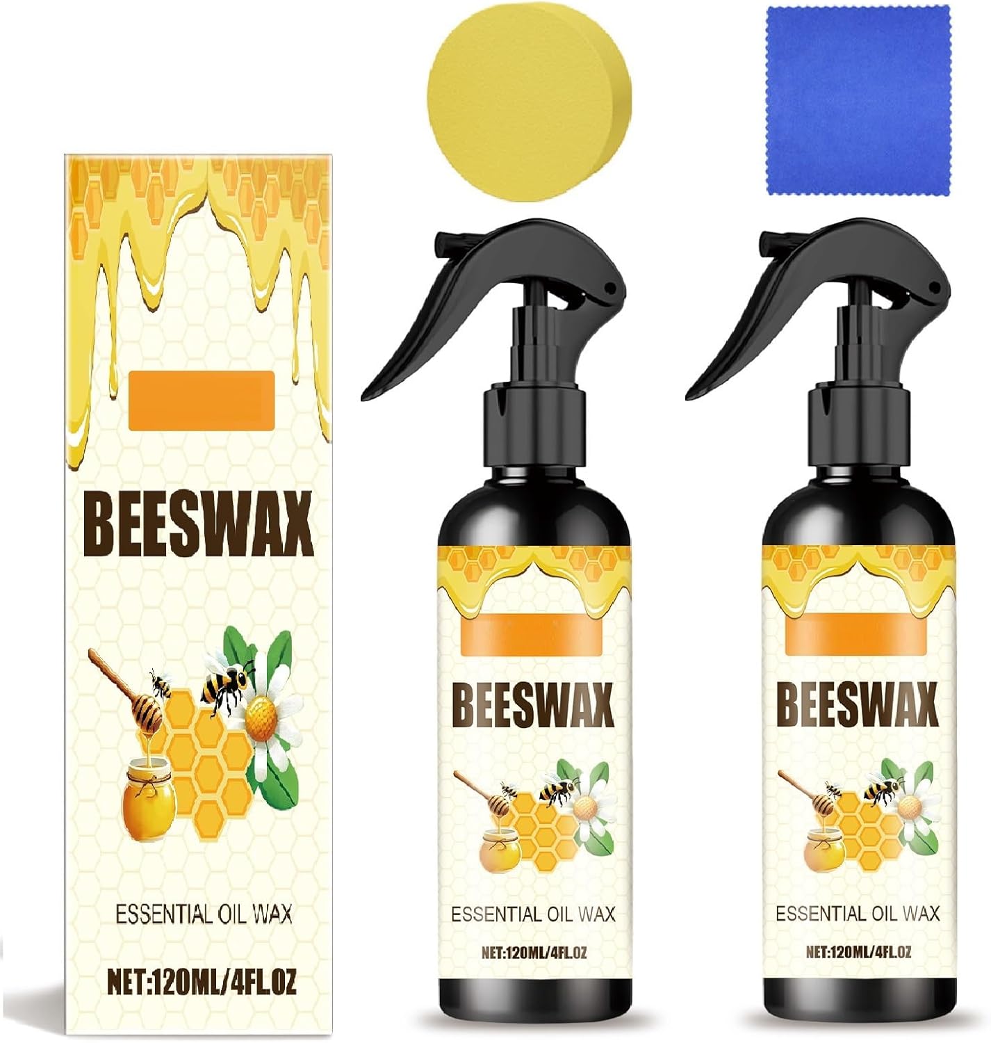 Beeswax Spray Furniture Polish,Natural Beeswax Care Spray & Restorer,Bees Wax Polish For Living Room,Kitchen and Wooden Furniture Floors (2PCS)