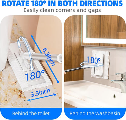 Snap-Grip Mini Mop with 39in Handle — INWEJIA Zero-Touch Gap Dust Cleaner & Locking Head, Disposable Lazy Mop Wet and Dry for Kitchen Bathroom Toilet Corners Window Wall Cleaning