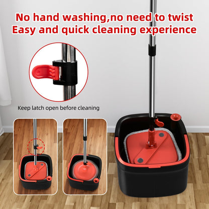 Spin Mop and Bucket Set with Self Separation Dirty and Clean Water System Self Wringing 360° Rotating Clean Mop-Head for Hardwood Tile Marble Floors (Mop Set with 6 Pads)-Grey