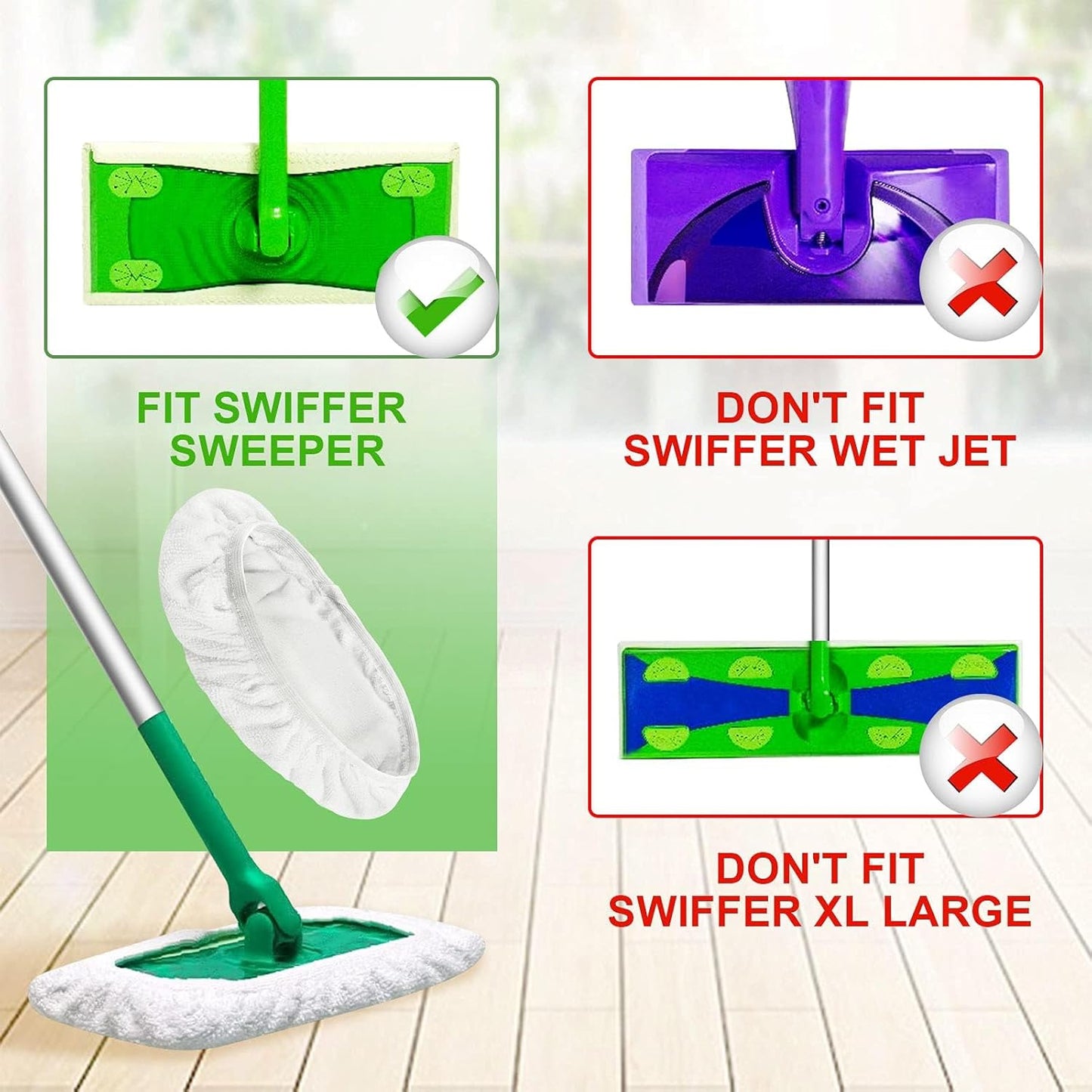 KEEPOW Reusable Mop Pads Compatible with Swiffer Sweeper Mop, Dry Sweeping Cloths for Swiffer Pads, 8 Pack Washable Microfiber Wet Mopping Cloth Refills for Surface/Hardwood Floor Cleaning