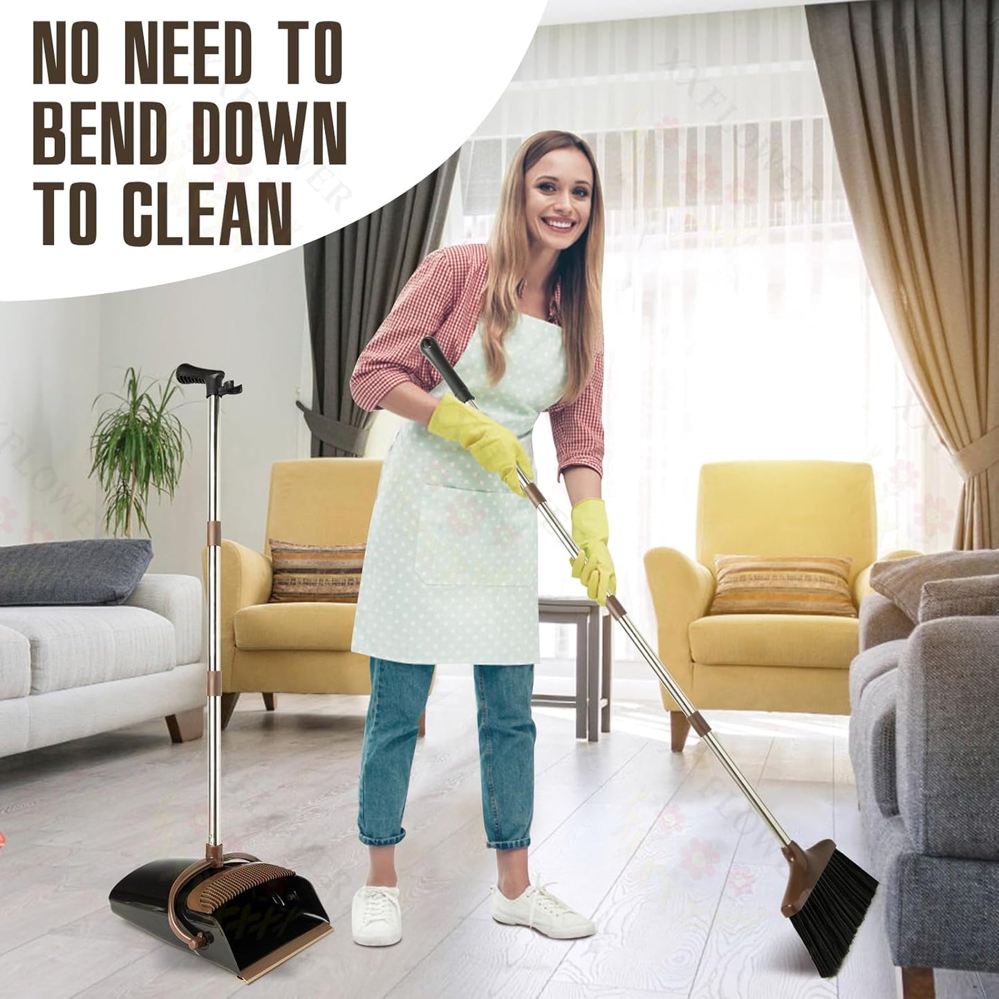 Broom and Dustpan Set with Long Handle, Light Weight Stainless Steel Poles Stand Upright Dustpans with Broom Combo for Home Kitchen Office Pet Dog Hair, 1-Pack (Purple)