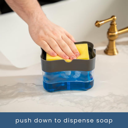 S&T INC. Dish Soap Dispenser and Sponge Holder for Kitchen Sink, Sponge Included, 13 Ounces, Metallic Silver