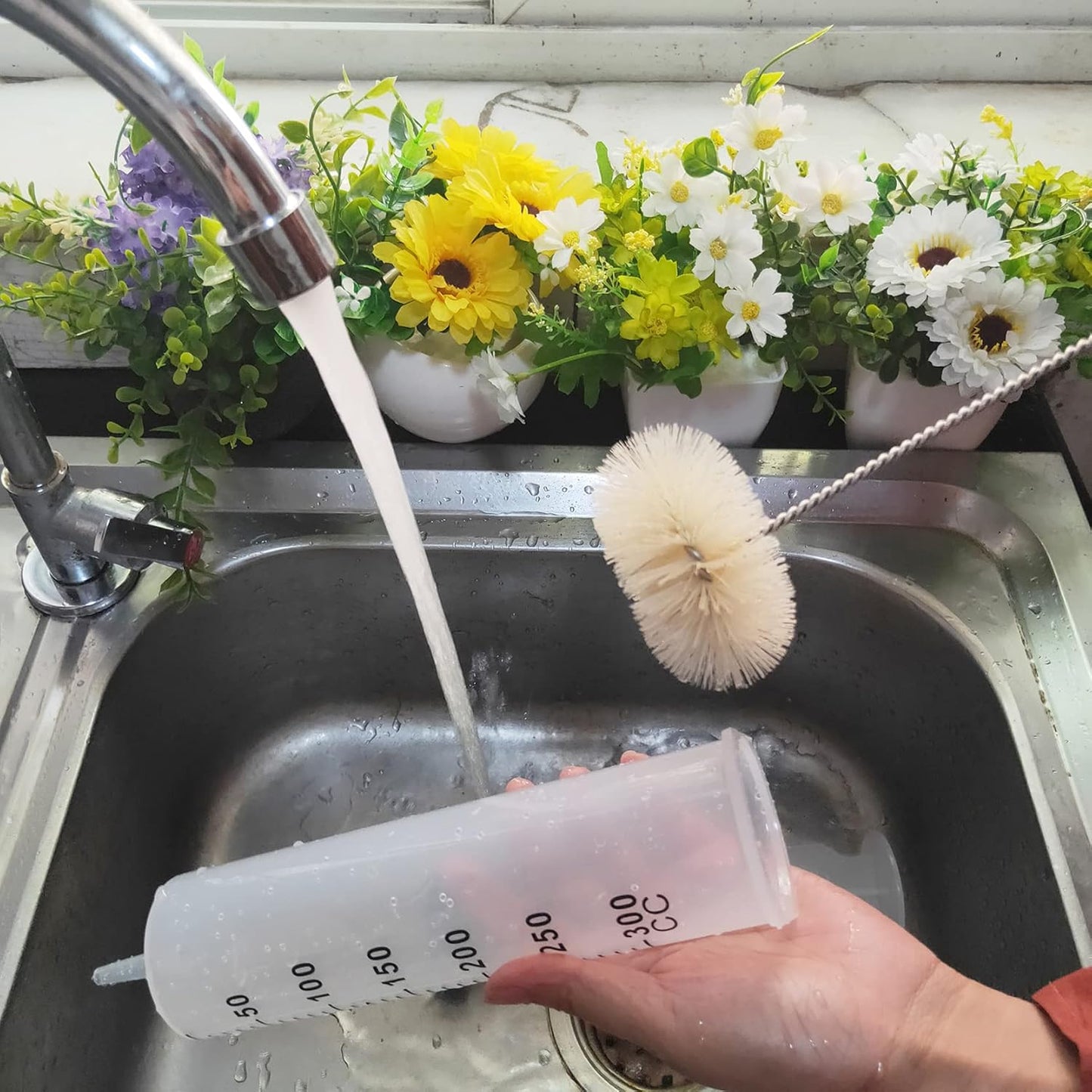 NewFerU Stainless Steel Soda Bottle Cleaning Brush Set in Natural Boar Bristle Wool Tip Long Handle, Flexible Bendable Thick Wire Cleaner for Narrow Neck Water Baby Bottles Straw Pipe Tube Flask (3)