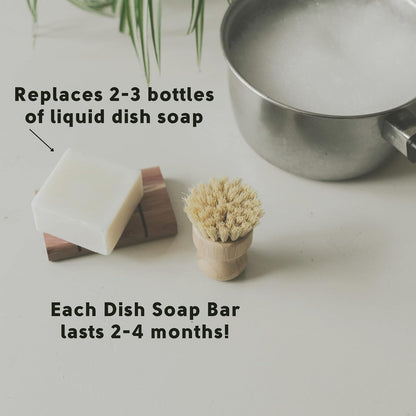 Dish Washing Bundle Kit | Eco-Friendly Solid Dish Soap, Cedar Soap Tray, Bamboo Pot Brush | Organic & Vegan Ingredients, Non-Tox Dish Soap | 3pc. Set