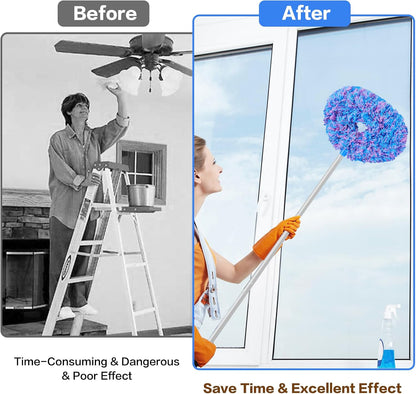 Ceiling Fan Cleaner Duster Reusable Microfiber Ceiling Fan Blade Cleaner Removable Duster with Extension Pole Adjusts 13 to 49.7 Inch for Cleaning Walls Bookshelves Furniture Door Window Top (Blue)