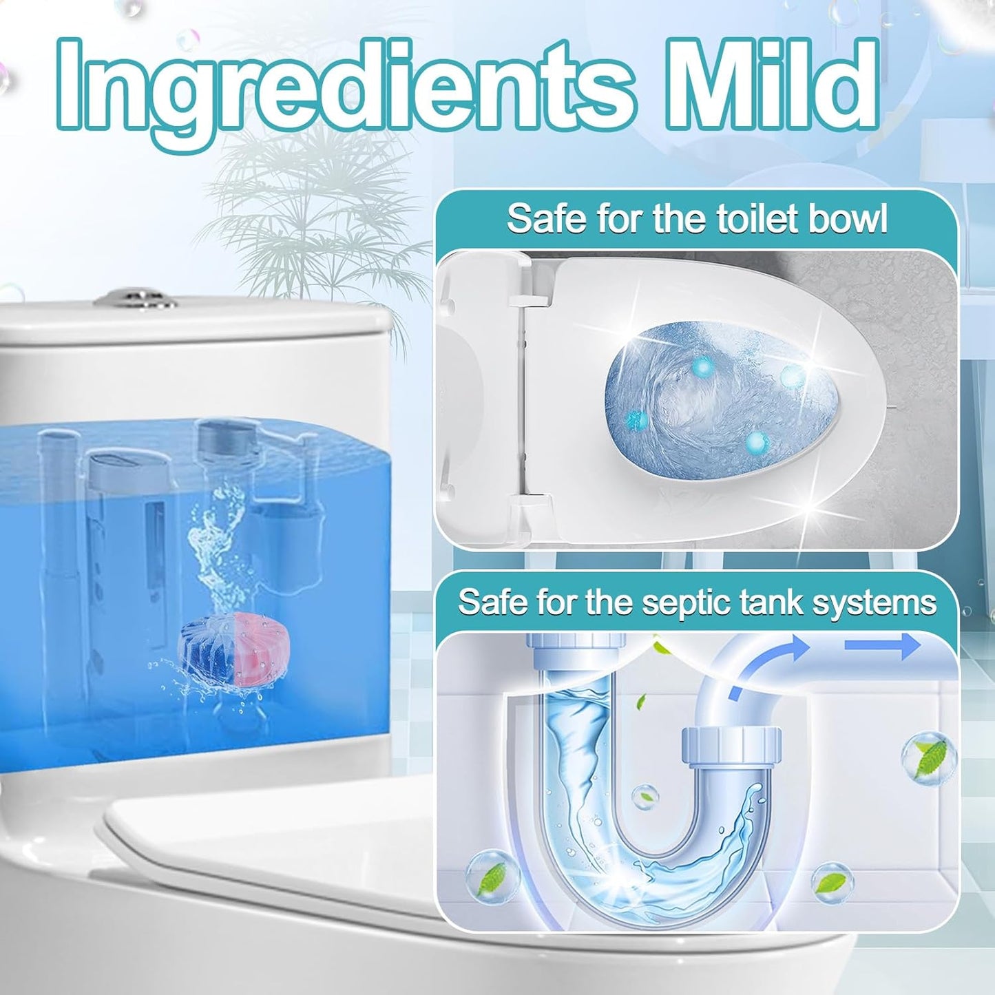Msvvko Toilet Bowl Cleaner Tablets Blue Toilet Tank Cleaners, Septic-Safe Hard Water Stain Remove, Bathroom Automatic Toilet Cleaning & Deodorizer, Fresh Scent - 30 Tabs