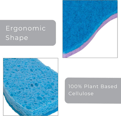 Smart Design Non-Scratch Cellulose Smart Scrub Sponge - Set of 9 - Ultra Absorbent - Ergonomic Shape - Cleaning, Dishes, & Hard Stains - Cool Geometric Pattern - Blue, Pink, Purple
