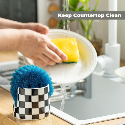 Zoeeker Sponge Holder for Kitchen Sink, Ceramic Dish Sponge Dish Rack Scrubby Caddy Kitchen Organizer Cute Sink Caddy Organizer, Farmhouse Decor, Speckled Glaze