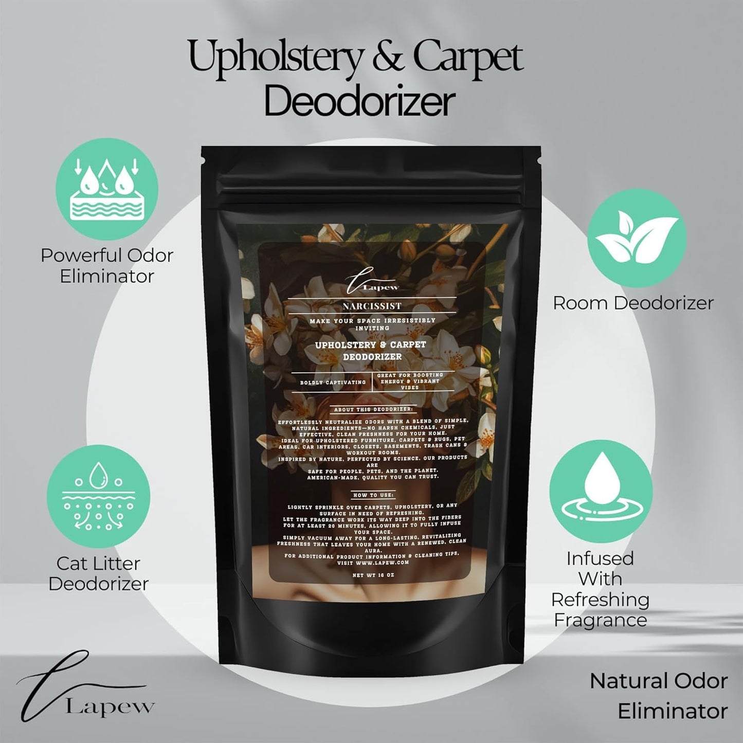 Lapew Black Sea Scented Cleaning Bundle | Carpet Deodorizer Powder (16 oz) & Mop Soap Concentrate (36 oz) | Pet-Friendly Odor Eliminator - Colors A