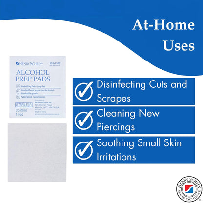 Henry Schein Large Alcohol Prep Pads (200/Box) - 70% Isopropyl Alcohol Wipes, Individually Wrapped - 2 ply, Textured - Skin Prep Alcohols Swabs - Sterile Pads