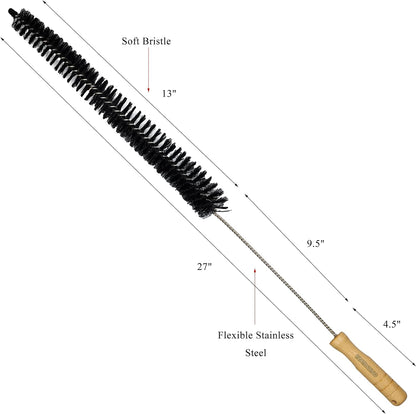 Bristle and Flexible Brush 27 Inch for Clothes Dryer Lint Vent Trap Cleaning, Refrigerator Coil, Drain Pipes and Radiators Cleaning (Wood Handle - 2 Pack)