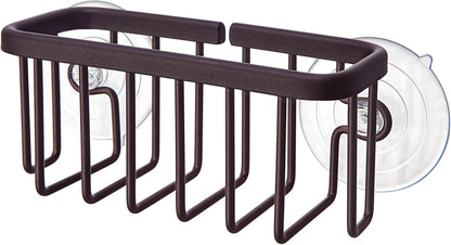 SunnyPoint NeverRust Kitchen & Bathroom Sink Caddy for Sponges, Scrubbers, Soap, 6" x 2.5" x 2.65", with Adhesive Mount - Additional Suction Cup Included –Aluminum (Black)