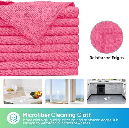 HOMEXCEL Microfiber Cleaning Cloth 210GSM, Pack of 12, Size:11.5" x 11.5", Ultra-Soft, High-Density Non-Abrasive Cleaning Towels for Cars, Glass, Kitchen, Reusable Rags, Blue/Green/Yellow/Pink