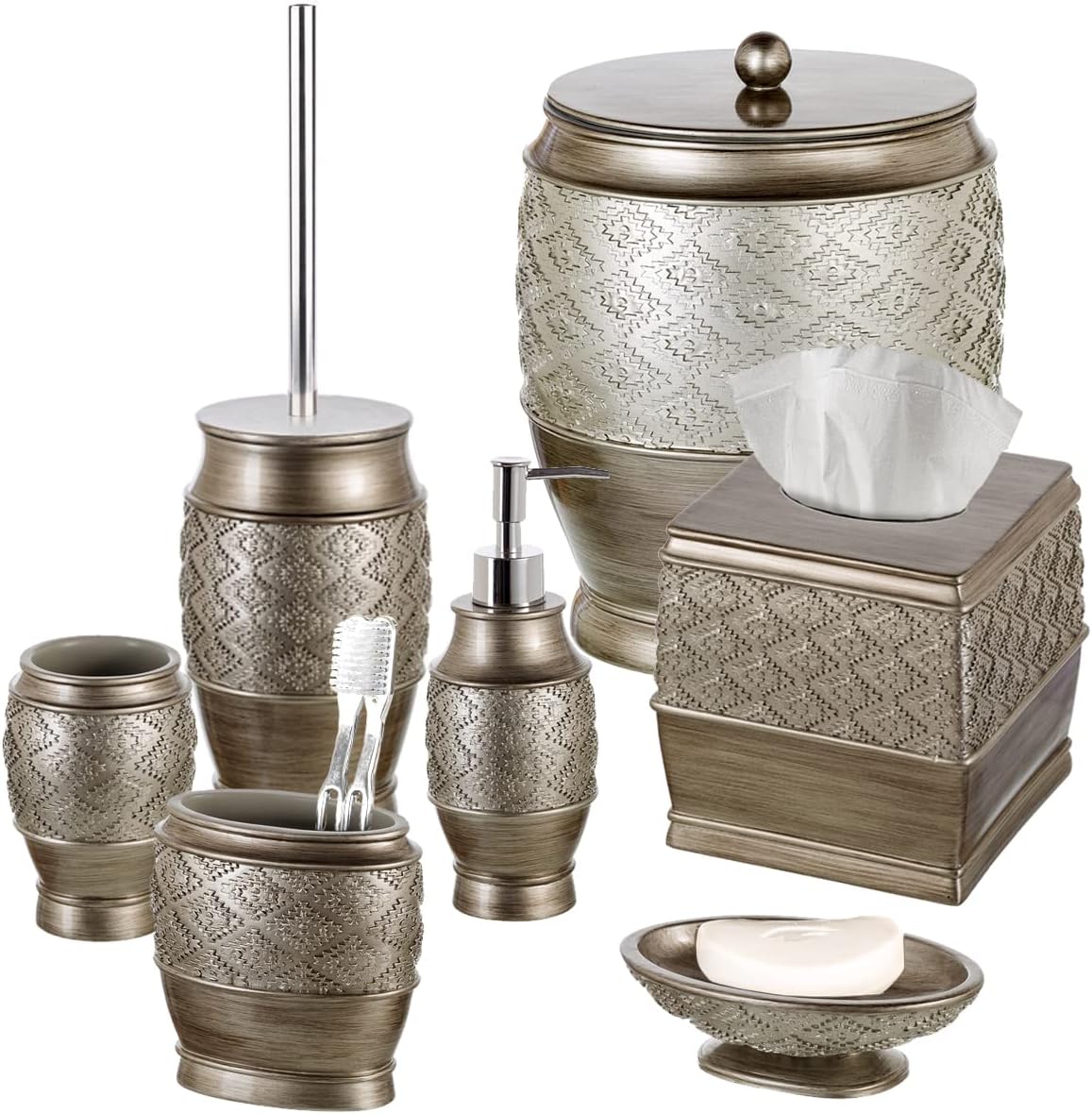 Creative Scents Rustic Luxe Toilet Brush and Holder Set - Beige Toilet Bowl Cleaner Brush with Strong Metal Handle - Long Bristles Toilet Bowl Brush and Holder - Rustic Farmhouse Decor