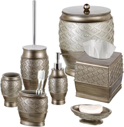 Creative Scents Rustic Luxe Toilet Brush and Holder Set - Beige Toilet Bowl Cleaner Brush with Strong Metal Handle - Long Bristles Toilet Bowl Brush and Holder - Rustic Farmhouse Decor