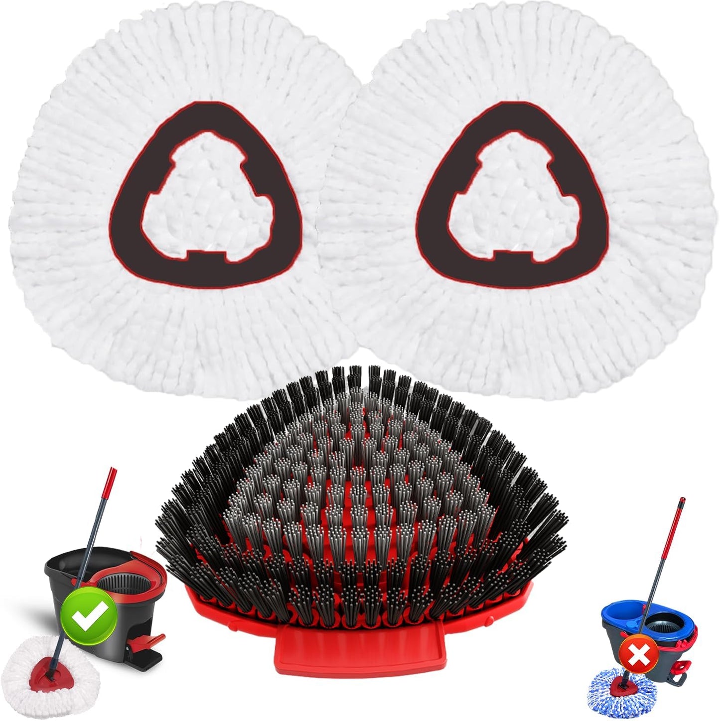 Fatmass 5 Pack Spin Mop Replacement for O Cedar EasyWring 1-Tank System,Include 4 Mop Replace Heads + 1 Upgrade Scrubber Brush, 100% Microfiber Mop Refills Deep Cleaning Machine Washable